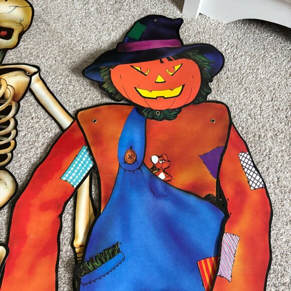 Vintage 90s Halloween cut outs x3 spider, skeleton, scarecrow - Picture 10 of 15